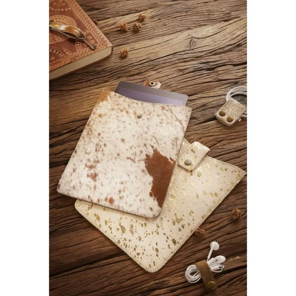 I Pad Cover- White and Gold Acid Cowhide